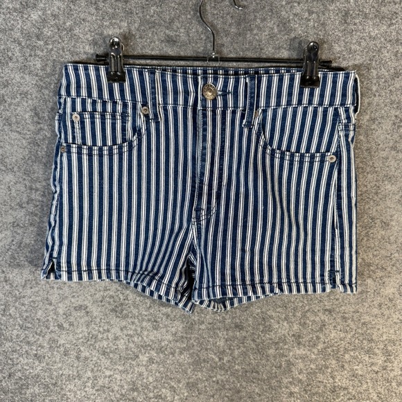 Pants - American Eagle Outfitters Blue White Stripe Hi Rise Shortie Shorts‎ Women Size 6